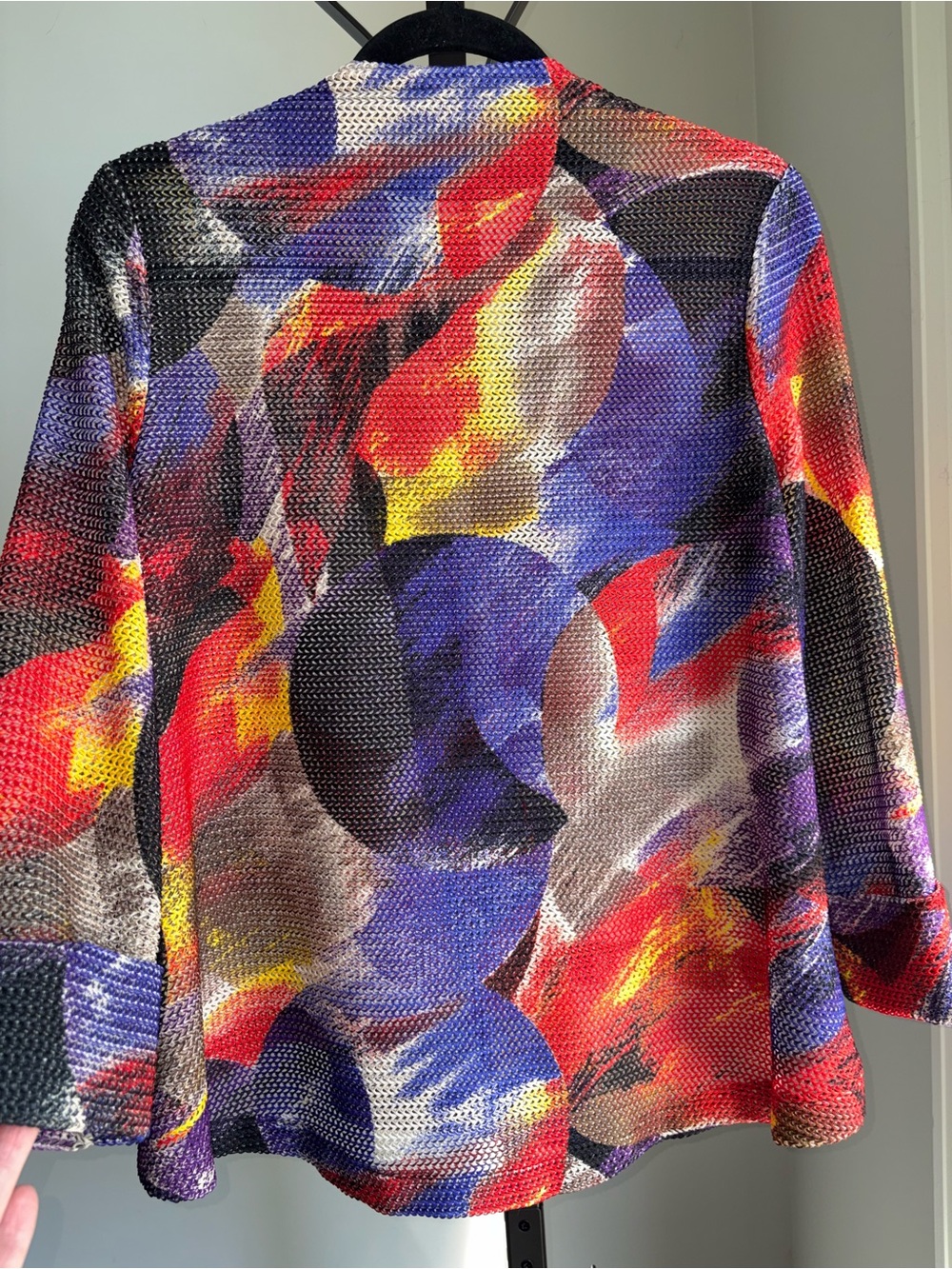 Joseph Ribkoff Multicolor Abstract Print Open Weave Jacket Size 8 Art to Wear - Picture 11 of 15